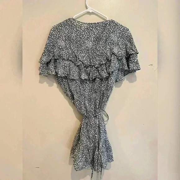 Auguste Edie Cascade Dusty Blue Wrap Mini Dress - Picture 3 of 8